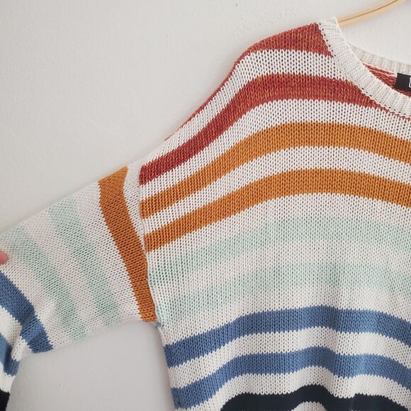 Lulus Charli Blue Striped Loose Knit Sweater Drop Shoulder Crewneck - Picture 3 of 12